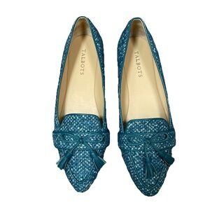 Talbots Francesca Driving Flats Blue Herringbone Tassel Point Toe Women’s Size 9